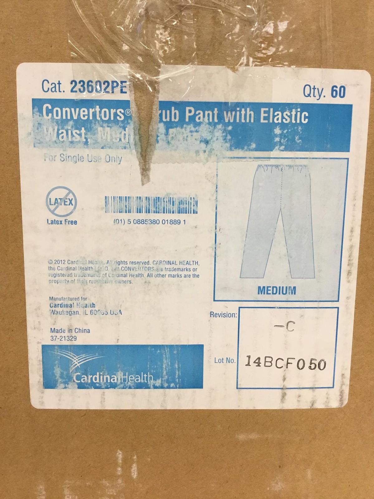 NEW Cardinal Health 23602PE Convertors Scrub Elastic Waist Pant Medium, 60/Case