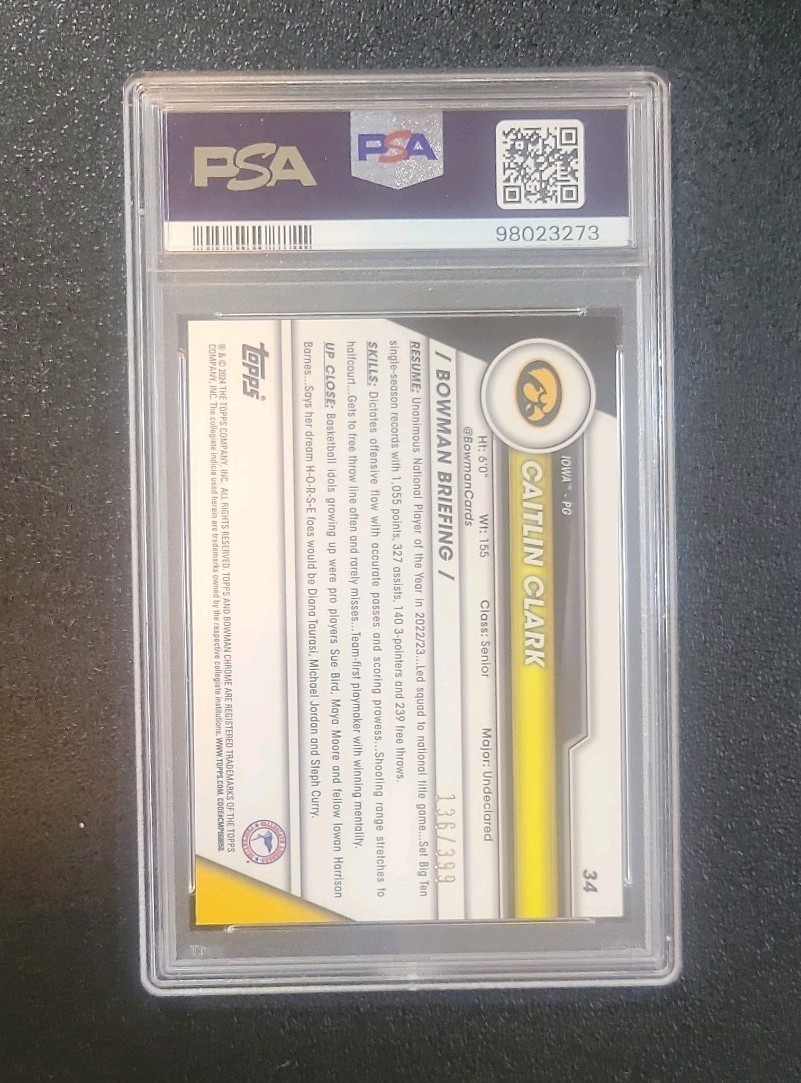 2023 Bowman Chrome Caitlin Clark Purple Refractor 136 /399 PSA 9 Fever WNBA 🏀  view 3
