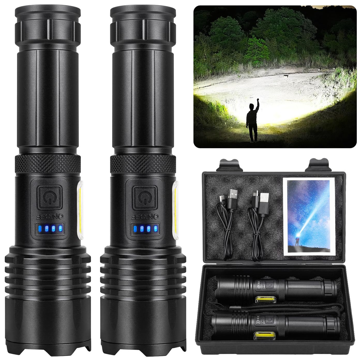 Super Bright Rechargeable Flashlight with 7 Modes High Lumens Long Range