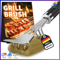 GrillbüRste Edelstahl Messing Extra Langer Griff Grillschaber FüR Gas Holzkohle