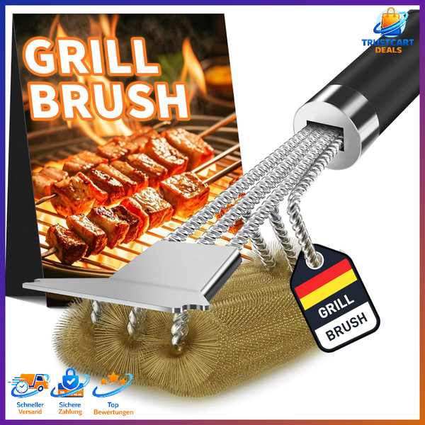 GrillbüRste Edelstahl Messing Extra Langer Griff Grillschaber FüR Gas Holzkohle-image