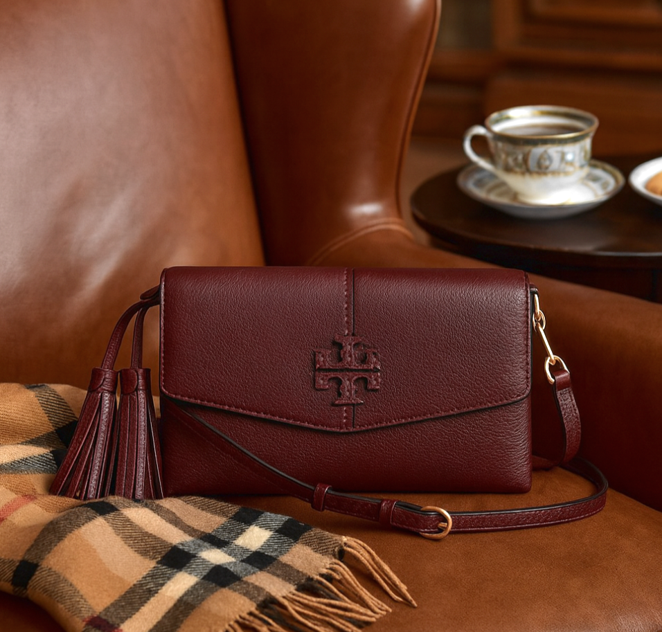 トリーバーチ MCGRAW CROSSBODY ショルダー＆クラッチバッグ NEW Tory Burch McGraw Claret Wine Red Leather Convertible