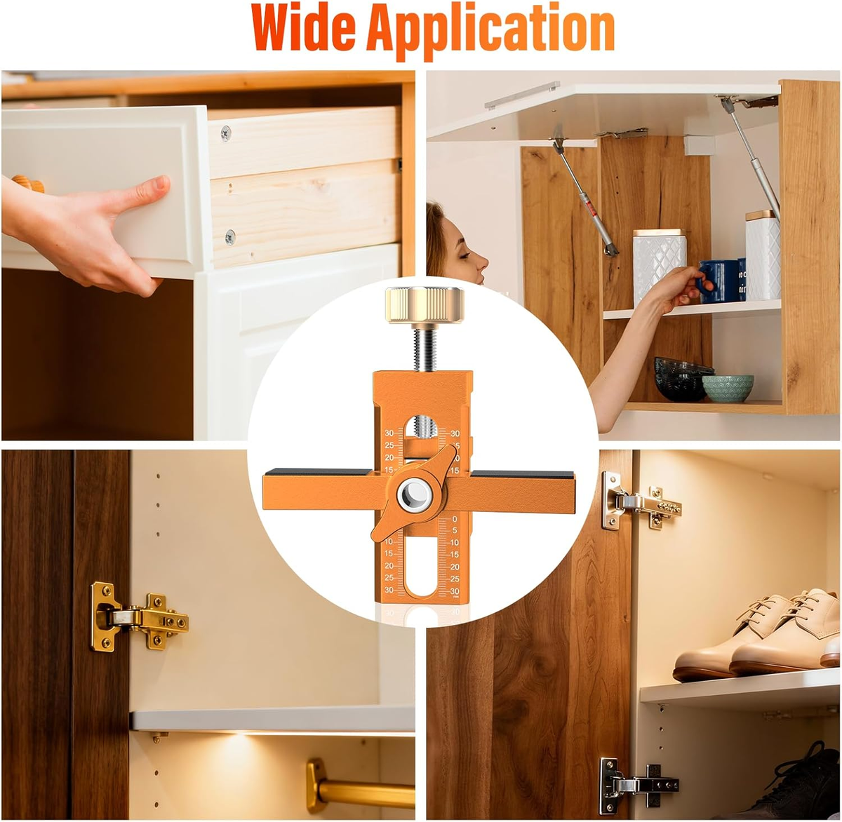 Fivalo 2-in-1 Cabinet Door Mounting Jig – Adjustable Aluminum Hardware Template With Non-Slip Pads For Precise Installation