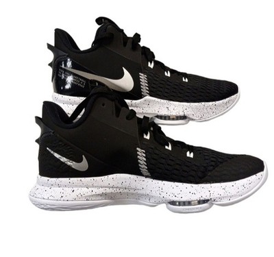 Nike Lebron James Witness V Black White Mid Top Mesh  Lace Up Basketball  Shoes