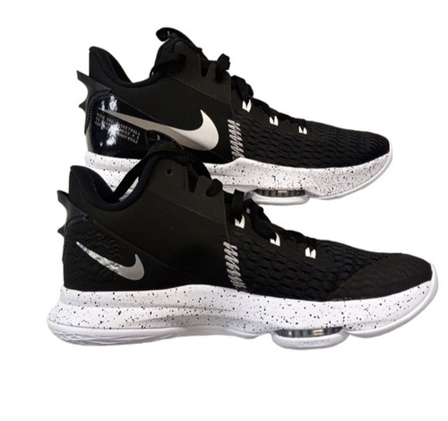 Nike Lebron James Witness V Black White Mid Top Mesh Lace Up Basketball Shoes