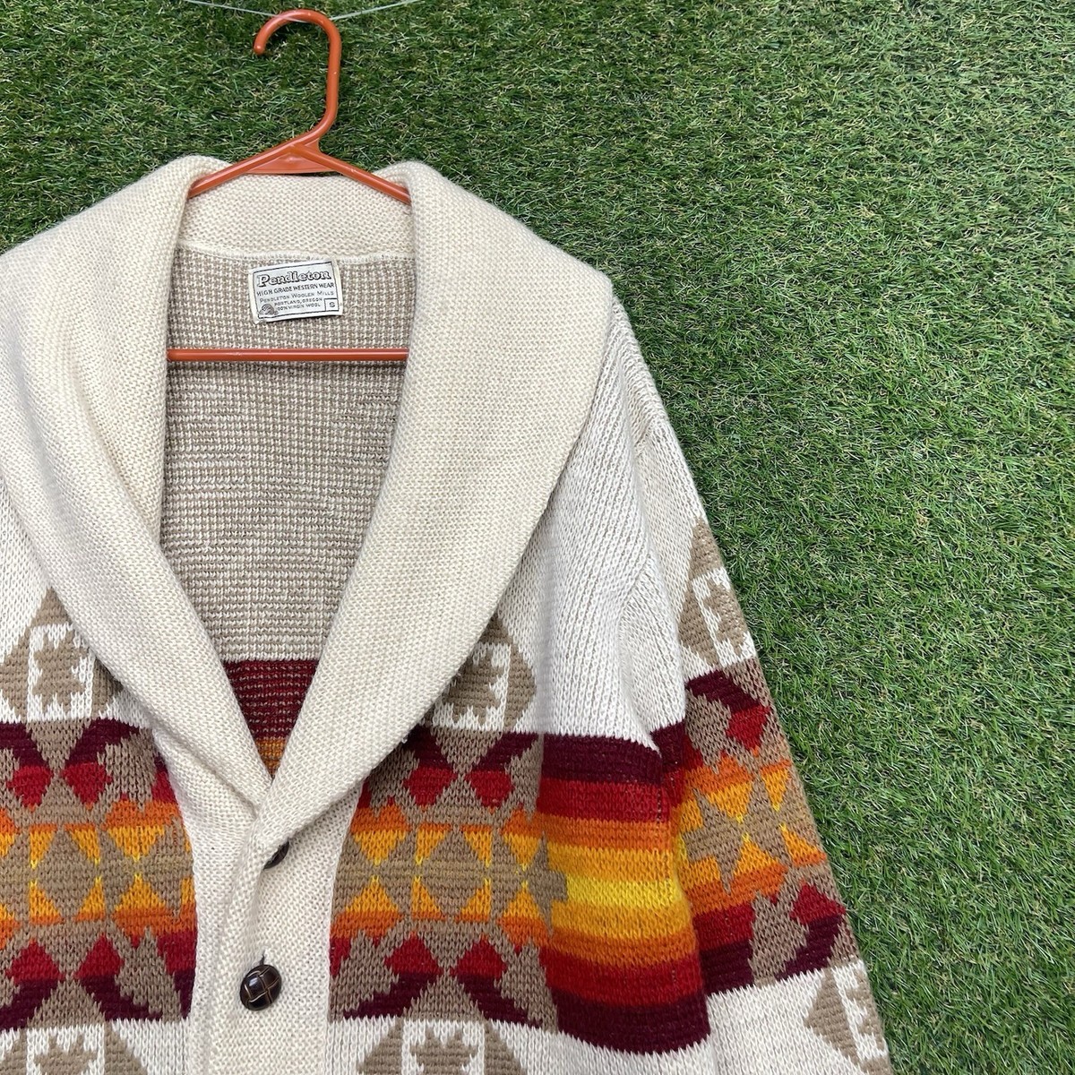 Vintage Pendleton Sweater Mens Small Aztec Cardigan 100% Virgin