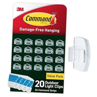 Command Outdoor Light Clips, 20 Clear Clips and 24 Command Strips, 20 Clips