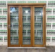 WOODEN BI-FOLDING PATIO DOORS TIMBER VARNISHED 3 PANE DOUBLE GLAZED EXTERNAL