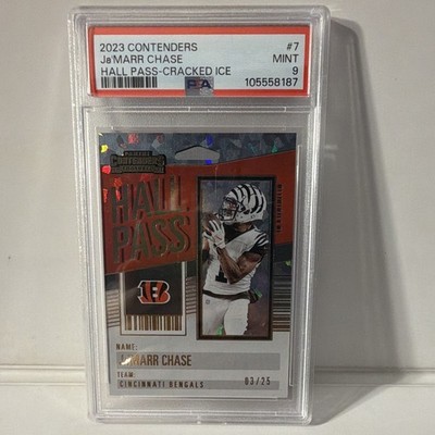 Panini 2023 Contenders Ja'Marr Chase Bengals Hall Pass #7 Cracked Ice /25 PSA 9
