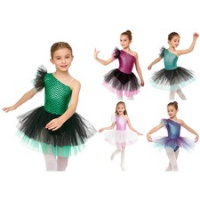 Girls Leotard One Shoulder Ballerina Elegant Fish Scales Christmas Tutu Dance