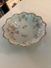 Antique Theodore Haviland Limoges Footed Bowl Pink Roses/Floral