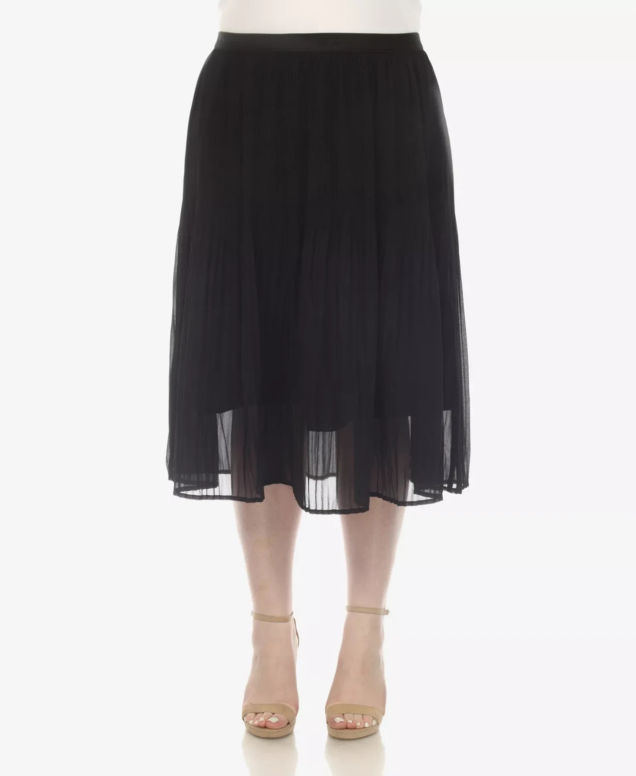 White Mark Plus Size Pleated Chiffon Midi Skirt Black Size 2XL 0354