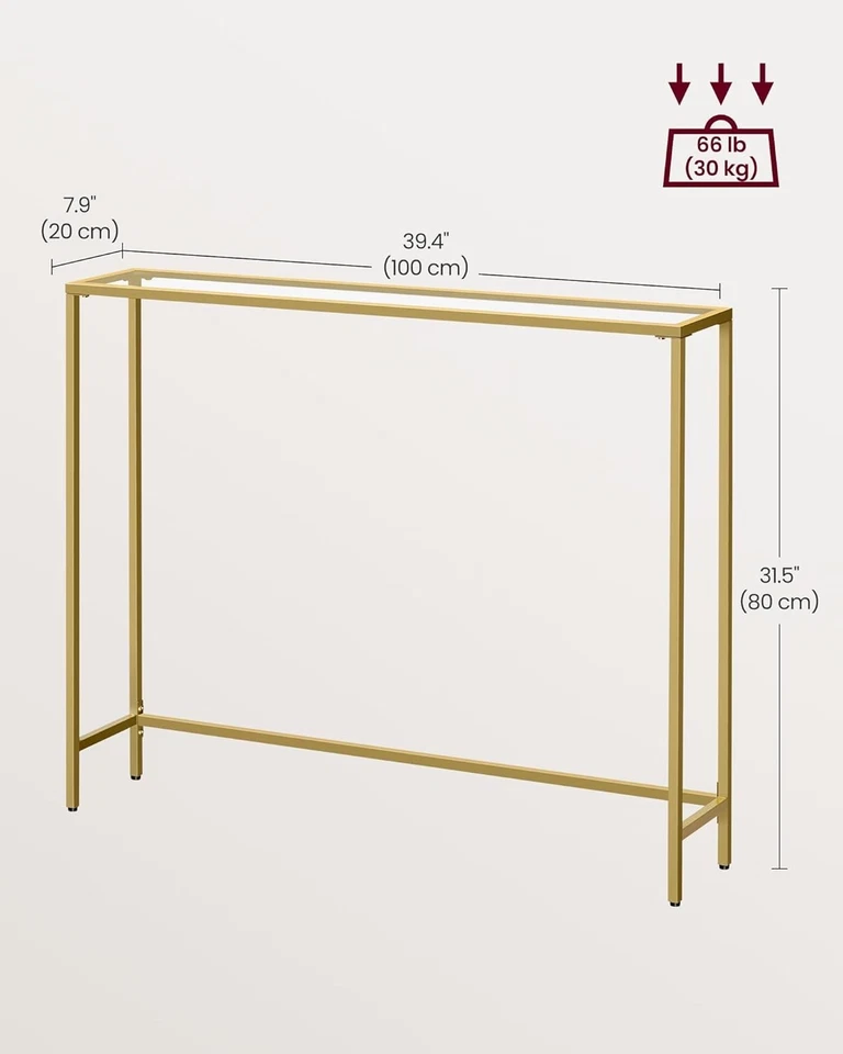 Tempered Glass Console Table Gold VASAGLE Entrance Table Hallway Adjustable Legs - Image 3 of 4