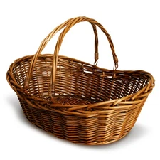 Wald Imports - Small Wicker Basket with Handle - Dark Brown Hand Woven Harvest