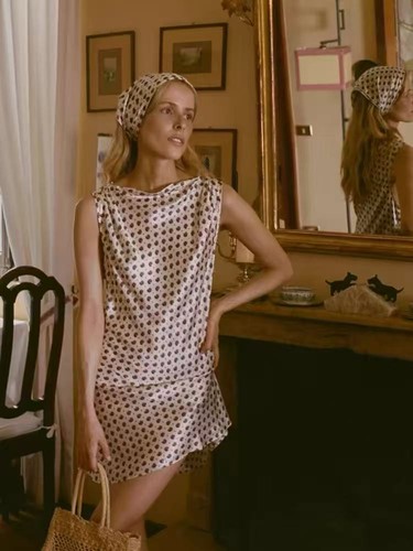 DOeN sleeveless slim fit and slimming cashew dot printed silk dress grace new