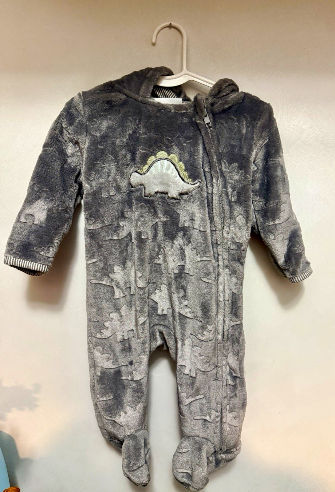 Mick Mack LTD Gray Fleece Hooded Zip Sleeper Dinosaur Print 3-6 Months