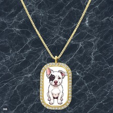Amazing Cute Dog Puppy Pendant Necklace Printed Design Radiant Gold Tone Rare