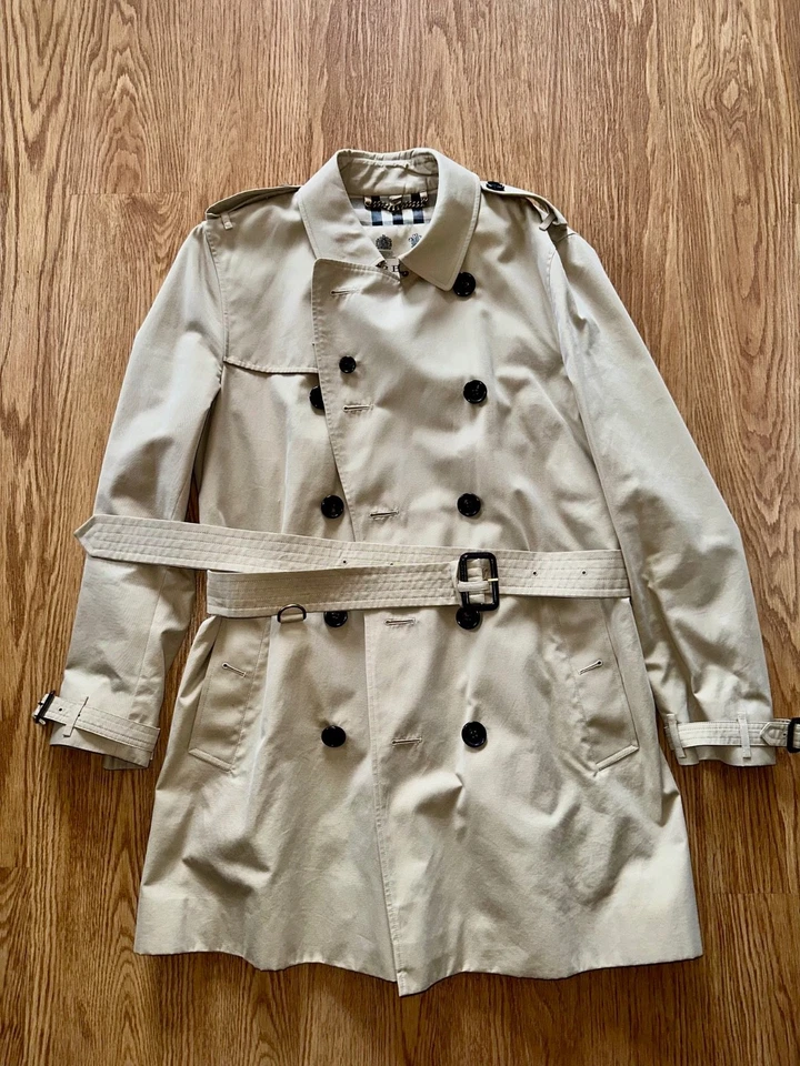 Gabardina de longitud media G2U para hombre Burberry Kensington beige tostado miel US42 EU52 Foto 2 de 4
