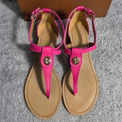 Coach Ingrid Sandals Pink Ruby Leather Thong Flat Women's Size 8B Q6836 NEW
