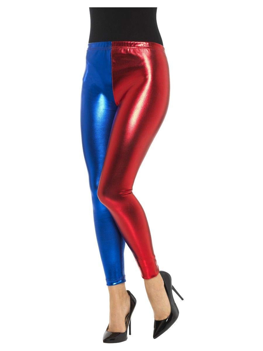 Smiffys Jester Cosplay Leggings, Metallic, Blue & Red (Size L)