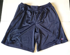 Champion Men's Large Athletic Shorts Navy Blue Cotton Mesh Pockets Drawstring