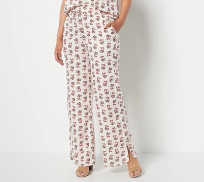 Candace Cameron Bure Wide Leg Pants With Side Slits Size 1XP Floral A488229 NEW