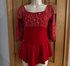 JUMP N STYLE JNS PERFORMANCE WEAR RED RHINESTONE VELOUR FIGURE SKATING DRESS