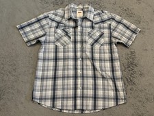 Levis Shirt Mens Medium Blue Plaid Pearl Snap Western Cowboy Standard Fit