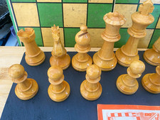 Vintage Weighted Wooden Staunton Chess Set 3.75&rdquo; King Felted Bases Complete 32pc