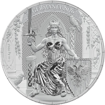 Silbermünze 1 oz Germania Mint - Germania 2026 - BU 5 Mark Silber 999