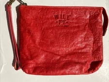 Will Leather Goods Red Pebbled Leather Bag Wristlet  Multiple Pockets