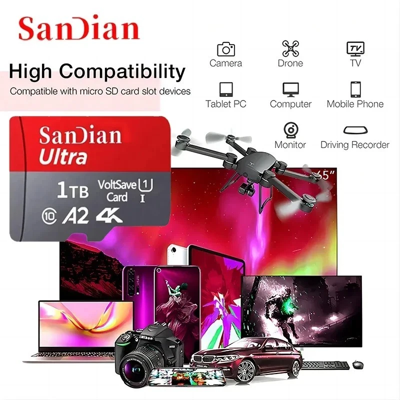 128GB-2TB Original High Speed Flash SD Memory Mini TF Card for PC/Cameras Gift - Image 3 of 4