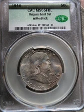 1948 Franklin Half Dollar CAC MS 65 FBL Original Mint Set Witterbrick 