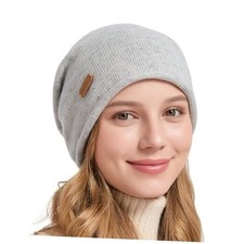 100 Merino Wool Slouchy Beanie for Women  Men Knit Winter Hat Light Grey