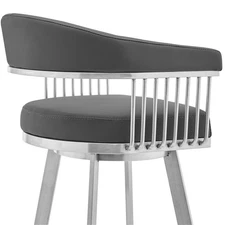 Pemberly Row 26" Faux Leather Swivel Counter Stool in Gray/Steel