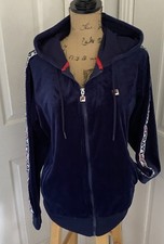 FILA Women  s Velour Hoodie   Marybeth  Sz L Jacket Track Suit Navy Blue