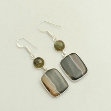 Tiger Eye Labradorite Gemstone Handmade Drop Dangle Earrings Jewelry 2" AE-62908