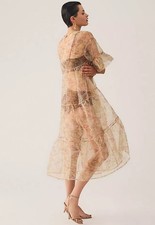 NEW Anthropologie Tiered Sheer Printed Dress 2XS