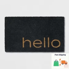 1'6"x2'6"/18"x30" Hello Coir Doormat Black - Threshold: Outdoor Front Door Ma...