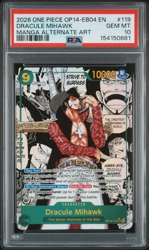 One Piece Dracule Mihawk Manga Alternate Art EB04 OP14-119 PSA 10 Gem Mint