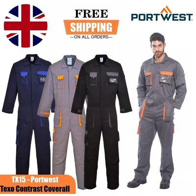 Portwest Texo Contrast Coverall Knee Pad Pockets Boilersuit Workwear Overall UK