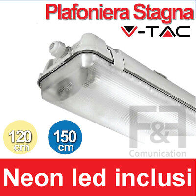 plafoniera led stagna applique due neon t8 120cm 150cm led v-tac esterno  4000k