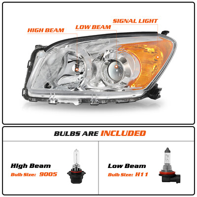 JSBOYAT Headlight Assembly Set For 2009-2012 Toyota RAV4 – Driver & Passenger Side, Chrome Housing With Amber Reflector