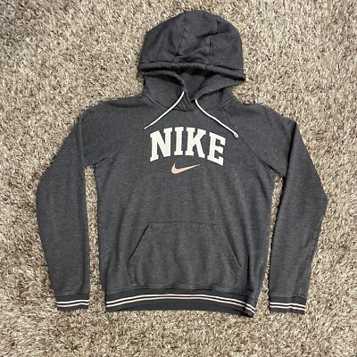 Nike Sportswear Varsity Pullover Hoodie Women XS Grey Pink Swoosh BV3973 