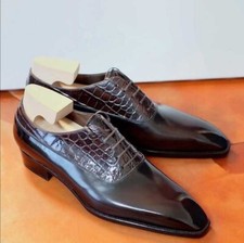 Handmade Bespoke Men's Color Alligator Printed Lace Up Oxford Shoes for Man