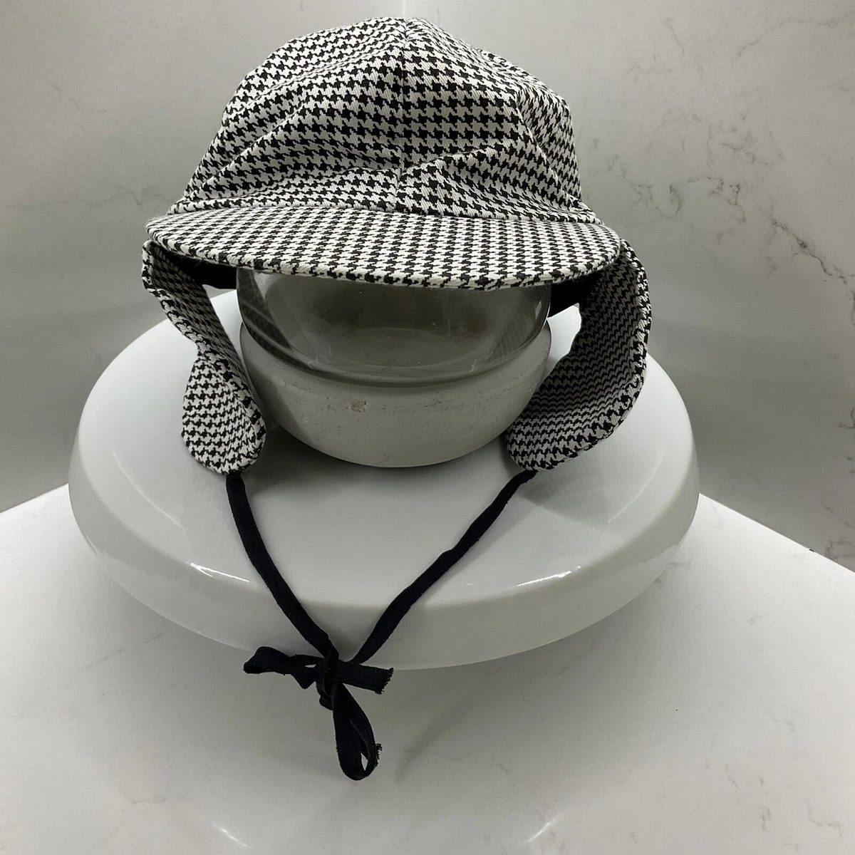 Vintage 80s Double Brim Houndstooth Ear Flaps Hat J Hats Made in