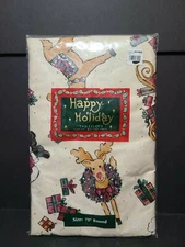 Happy Holiday Tablecloth Flannel-Backed Vinyl 70" Round Bed Bath Beyond New