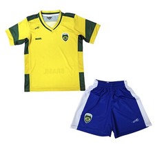 Brazil Style Youth Soccer Uniform Set &ndash; Yellow/Green Jersey Blue Shorts &ndash; Kids