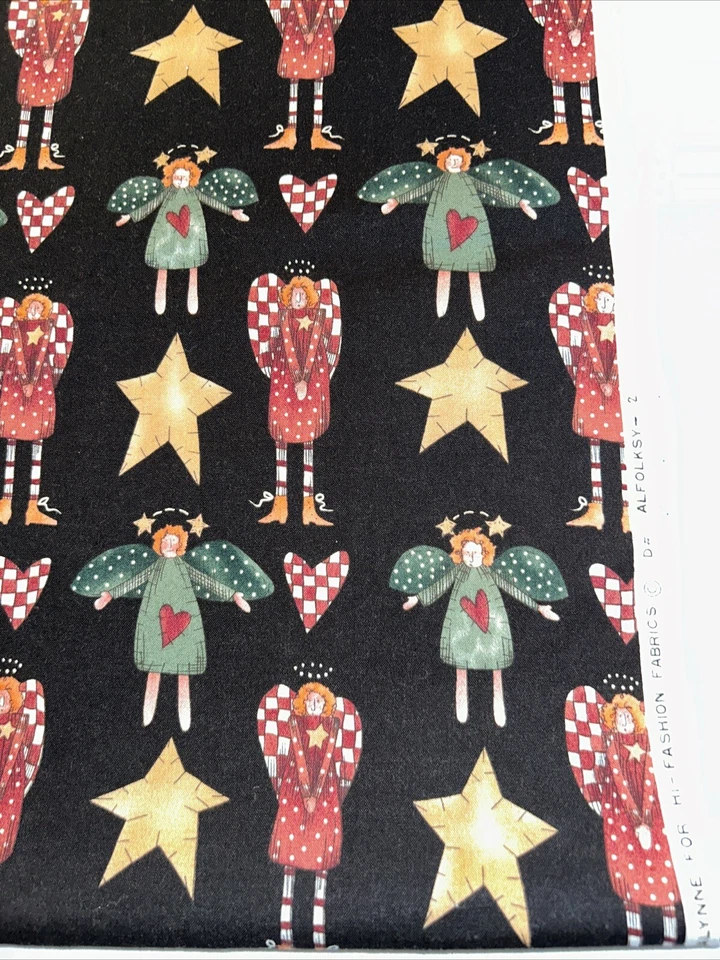 Vintage Folk Art Christmas Angels Fabric Alfolksy-2 AlmaLynn Hi-Fashion 1 Yard - Image 3 of 4