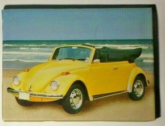 VW Beetle Car Small Stretched Canvas Pictures 8x6"" (20x15cm) Yellow Convertible